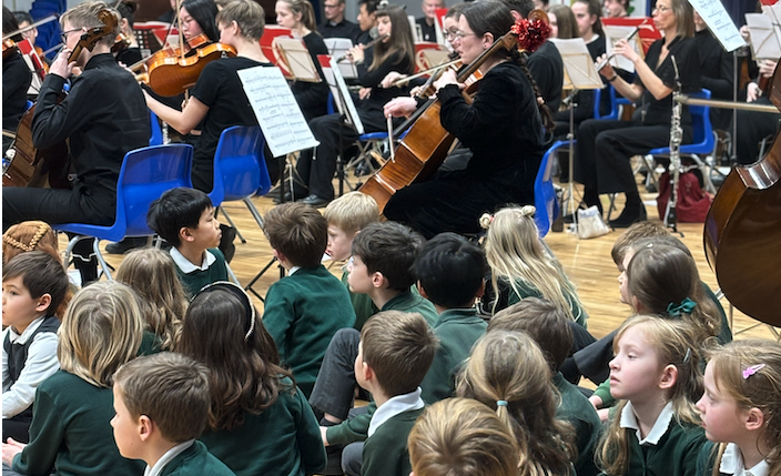 Primary school children watching young musicians perform in York
